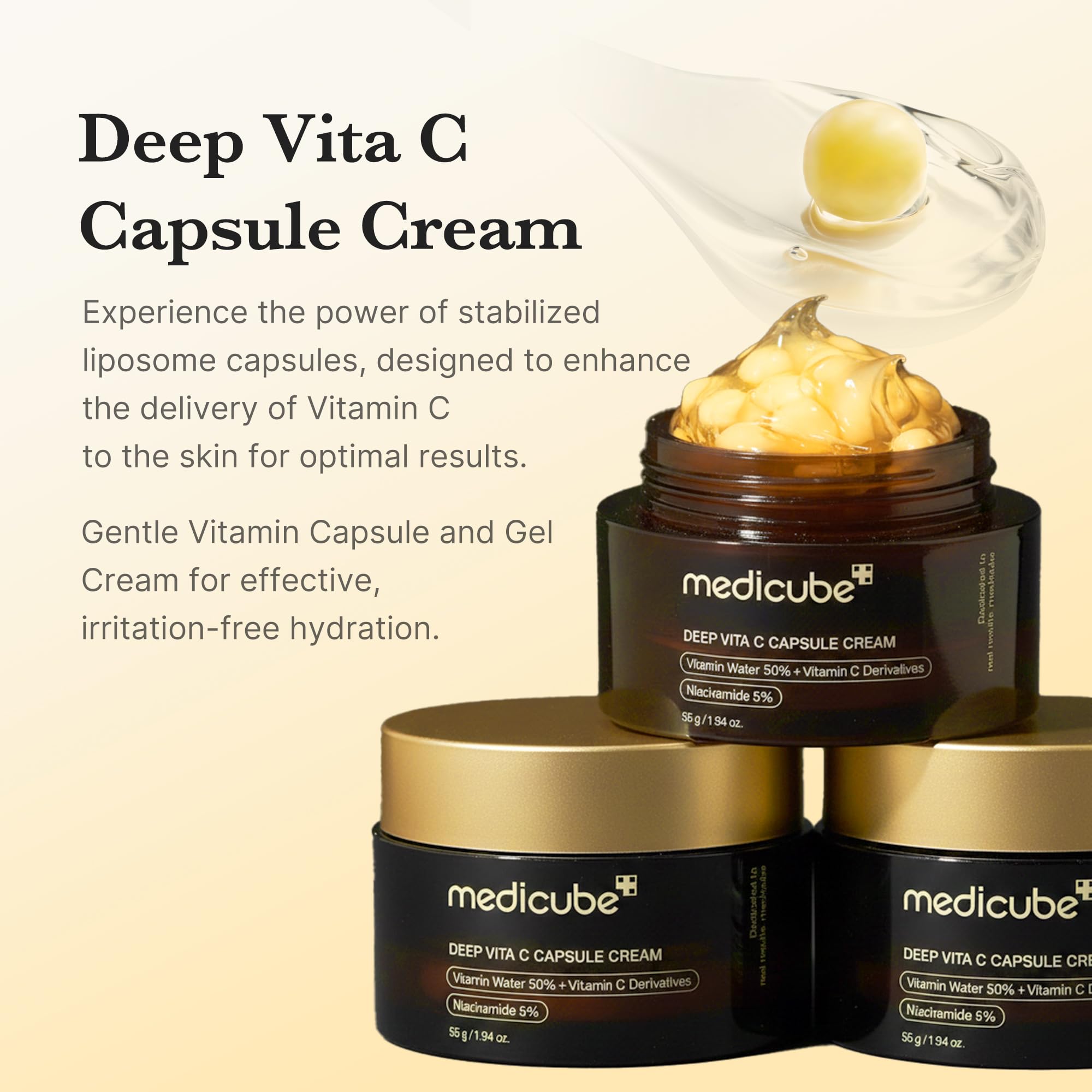 medicube Capsule Cream with Deep Vitamin C | Liposome Vitamin C Golden Capsule for Radiance & Firm-Looking Skin | Hydrating Glow Gel Texture | Korean Skincare, 1.94 oz